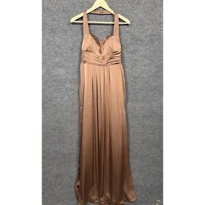 Priscilla of Boston 4 Maxi Halter Dress‎ Gown Golden Brown Silk Formal Prom Ball